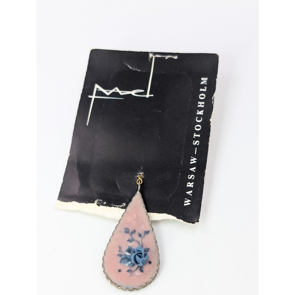 VTG 80s Blue Rose Pendant 3D Pink Teardrop Mel PAAT Warsaw Stockholm Ethereal